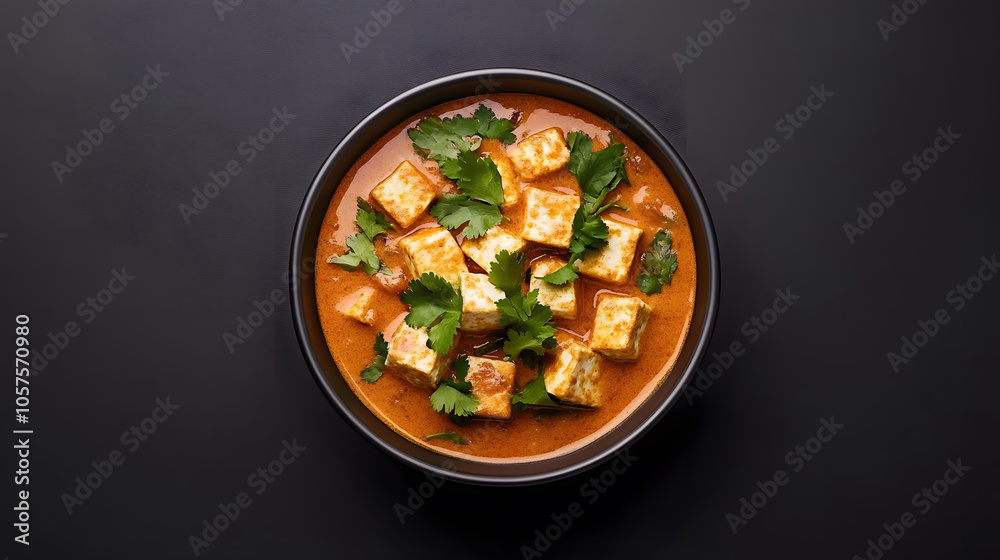 Creamy paneer butter masala with cheese cubes and fresh cilantro garnish Creamy paneer butter masala with cheese cubes and fresh cilantro garnish