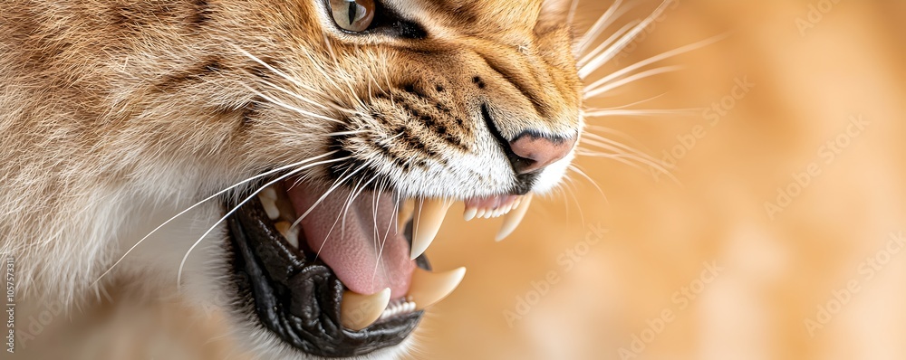 Obraz premium Burmese Cat Close-Up Captivating Tongue and Sharp Teeth Details - Stunning Soft Fur and Intricate Features in a Striking Perspective
