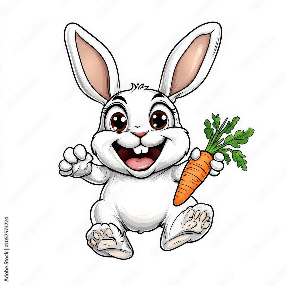 Joyful Cartoon Rabbit Holding a Carrot Illustration Joyful Cartoon Rabbit Holding a Carrot Illustration