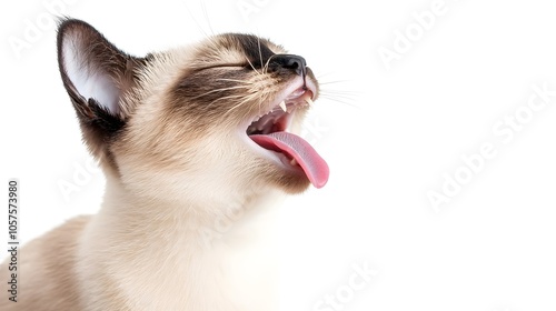 Close-Up of a 39 Tonkinese Cats Tongue and Sharp Fangs - Stunning Detail of Sleek Fur in Precise Lighting Perfect for Pet Lovers and Animal Enthusiasts photo