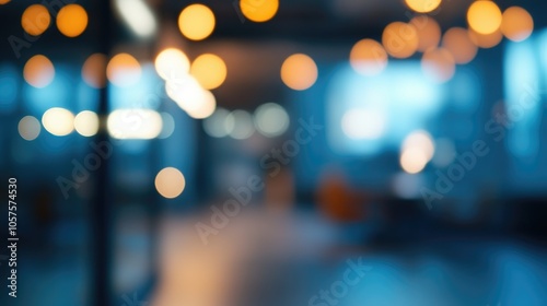 Blurred vacant office space with abstract light bokeh in the background ideal for design concepts related to business interiors