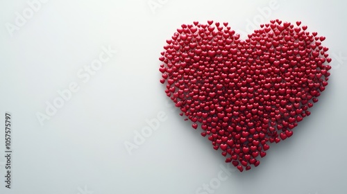A collection of small red hearts forming a big heart on white, symbolizing love in all its unique forms, unity in diversity.