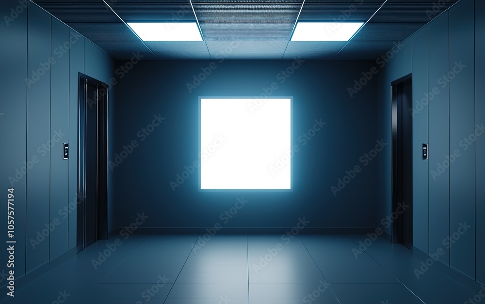 Modern elevator lobby with bright square light and sleek design in a contemporary building Modern elevator lobby with bright square light and sleek design in a contemporary building