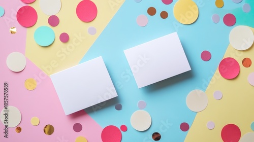 Business card mockup featuring vibrant circle confetti and festive decorations photo