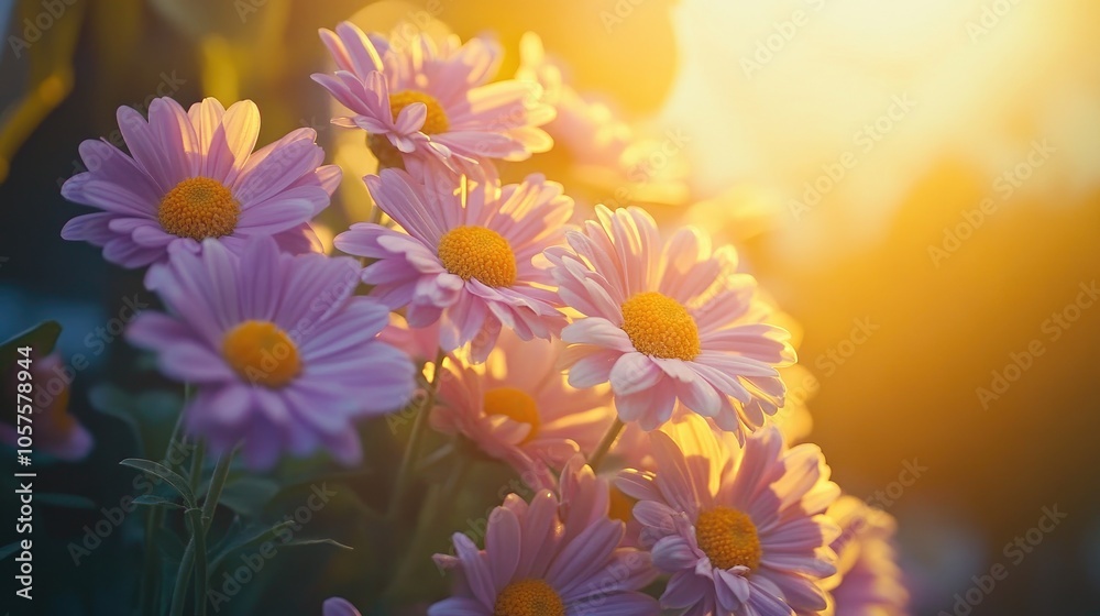 Bunch of purple and yellow flowers Colorful bouquets of Chrysanthemum blooms Violet daisies illuminated by sunlight Bunch of purple and yellow flowers Colorful bouquets of Chrysanthemum blooms Violet daisies illuminated by sunlight