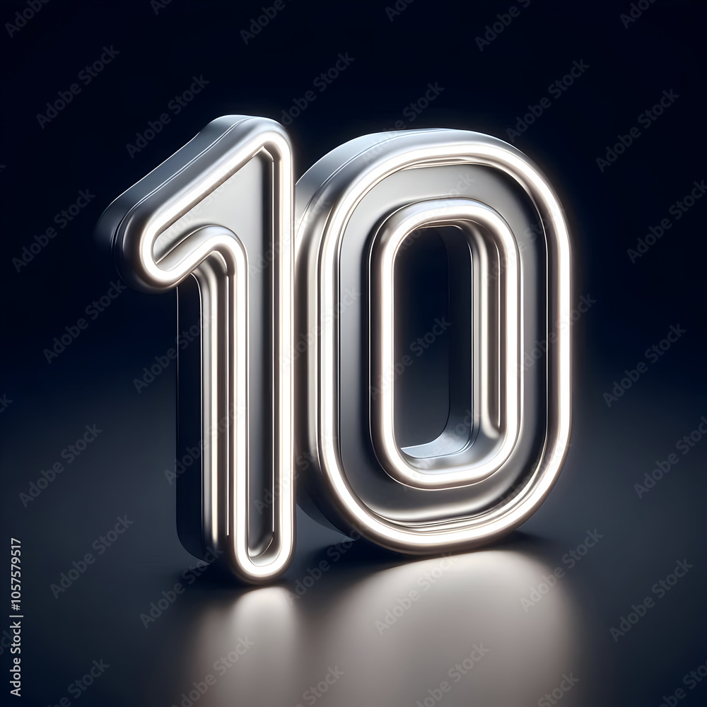 3d silver neon 10 number isolated 3d silver neon 10 number isolated