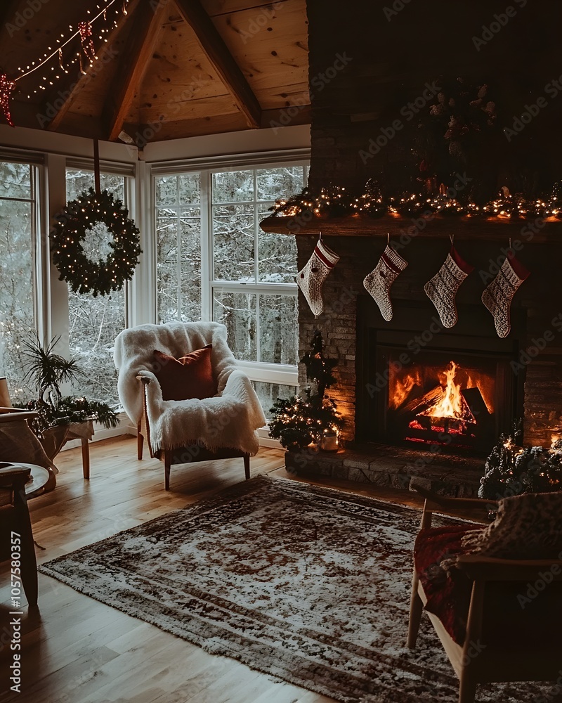 Fototapeta premium Christmas Eve by the Fireplace