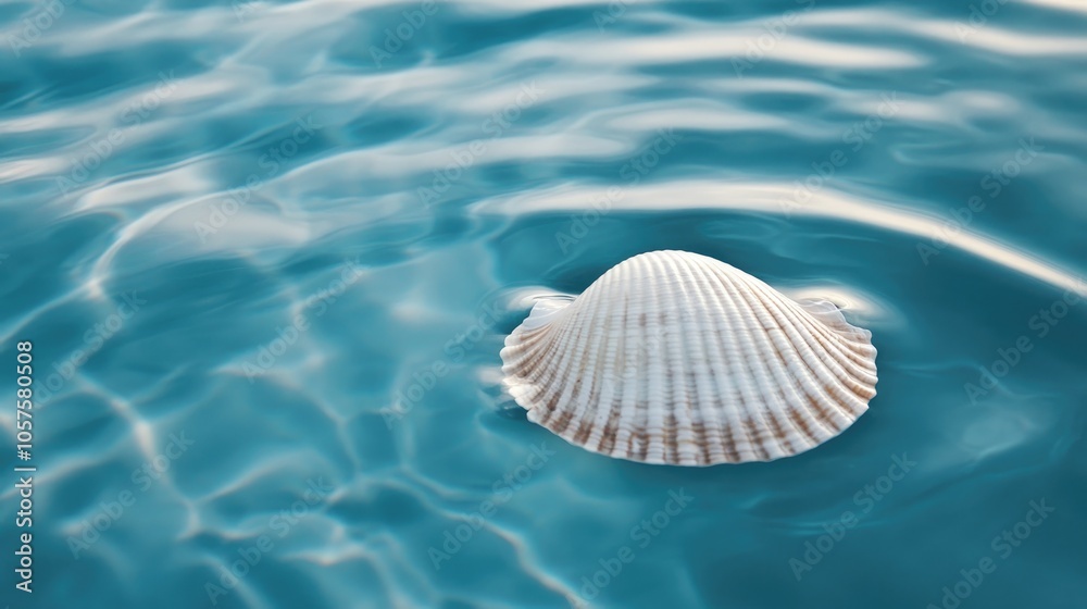 A solitary white seashell floats on calm azure waters inviting you to embrace the beauty of nature A solitary white seashell floats on calm azure waters inviting you to embrace the beauty of nature