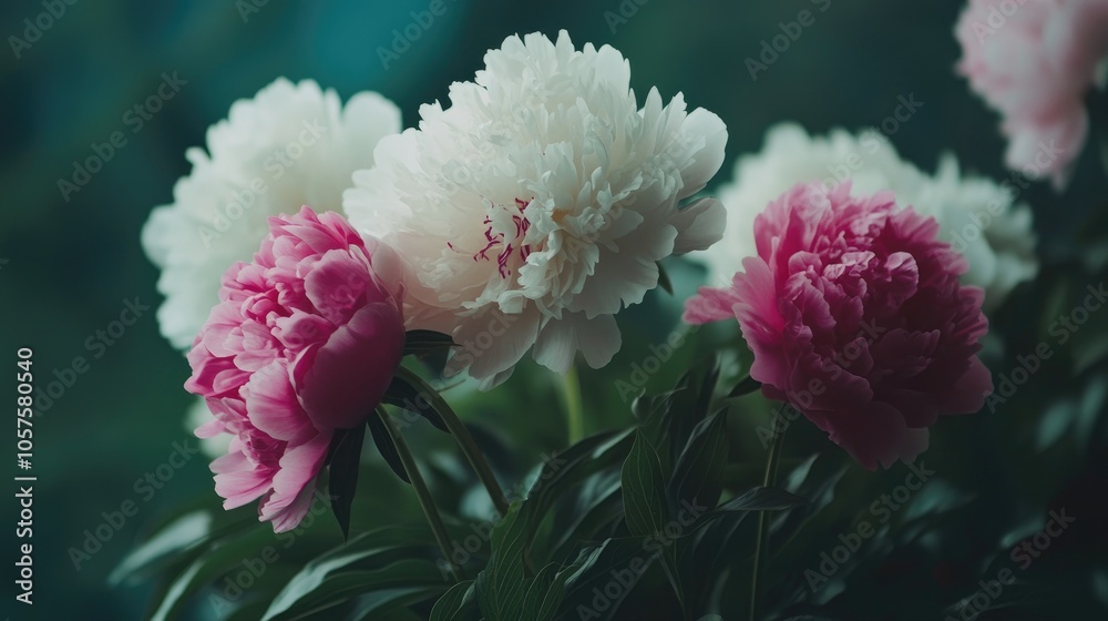 Blooming white and pink peonies in a vibrant bunch perfect for wallpaper use Blooming white and pink peonies in a vibrant bunch perfect for wallpaper use