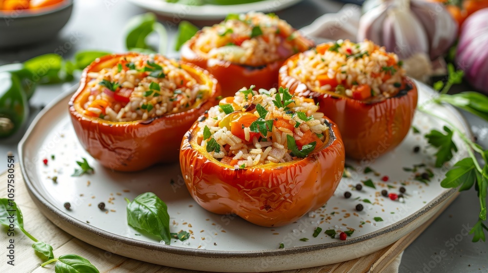 Delicious and Vibrant Stuffed Bell Peppers Filled with Colorful Vegetables and Fresh Herbs for Wellness Delicious and Vibrant Stuffed Bell Peppers Filled with Colorful Vegetables and Fresh Herbs for Wellness