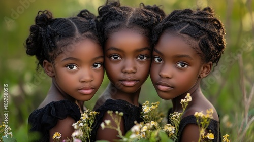 Charming set of triplet sisters of African descent photo