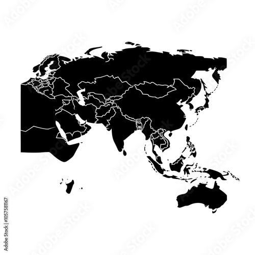 Vintage icon map of Asia. Isolated regions on white background.