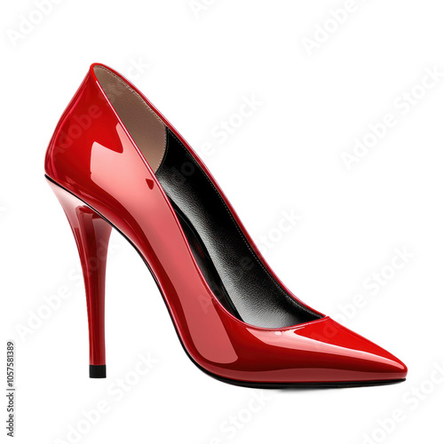 Glossy red high heels standing upright, highlighting the sleek shape and bold color. isolated on transparency background