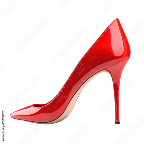 Glossy red high heels standing upright, highlighting the sleek shape and bold color. isolated on transparency background photo