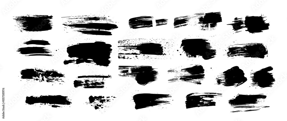 A set of grunge black artistic brushstroke design elements isolated on white background. Sponge stamps, dry brush marks, splatter sprinkles, pastel pencil textures. A set of grunge black artistic brushstroke design elements isolated on white background. Sponge stamps, dry brush marks, splatter sprinkles, pastel pencil textures.