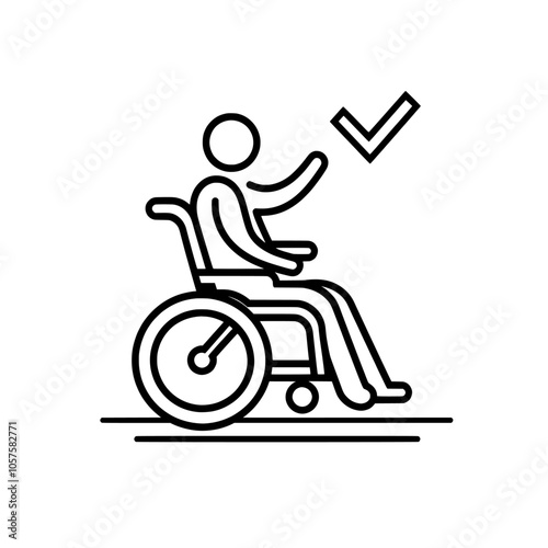 Wheelchair icon with a check mark showing a person on a ramp.