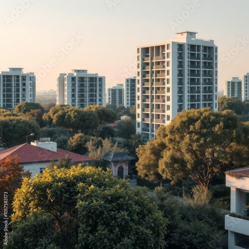 Residential district with trees and bushes Condominium 