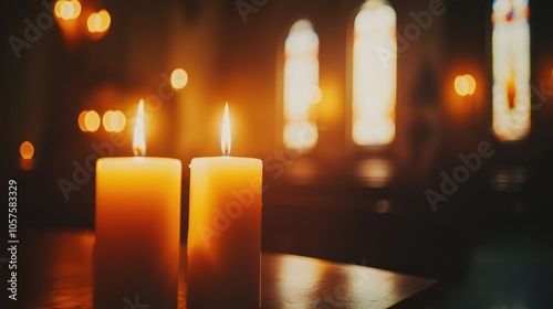 Candles lit in a church for a solemn observance