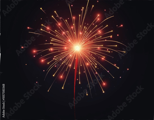 vector of red fireworks explode in a dark background with a red light and sparks in the middle