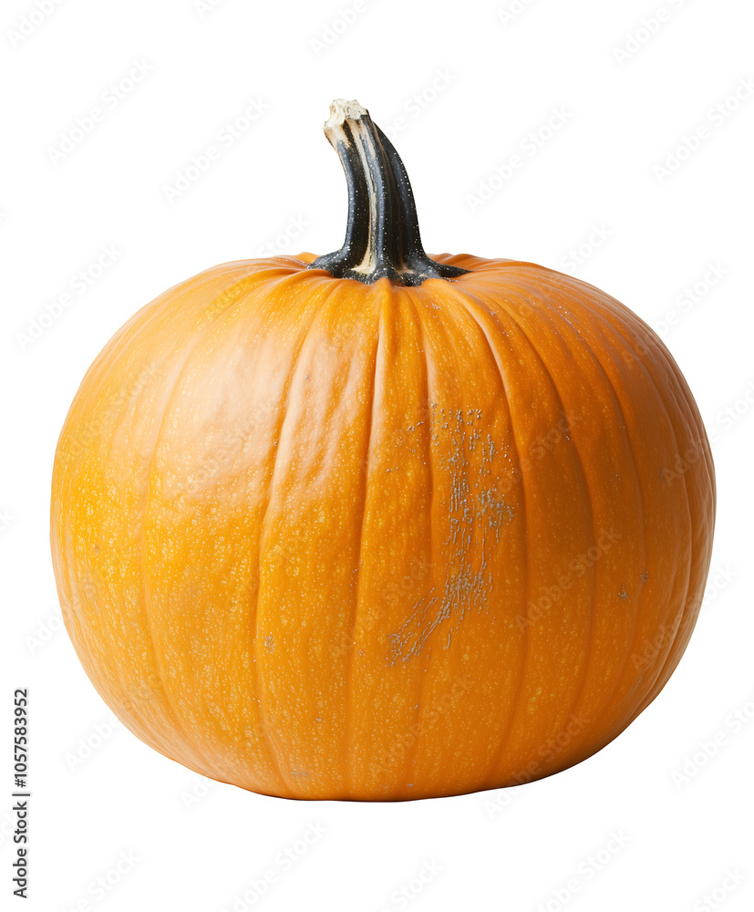 Obraz premium Bright orange pumpkin with a sturdy stem. Isolated on transparent white background, png