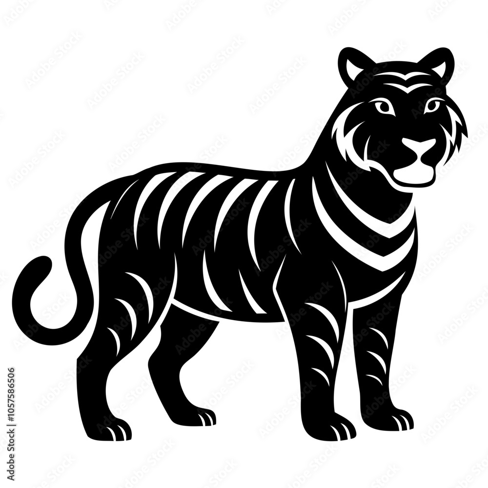 Naklejka premium Tiger Black Silhouette Vector illustration Tiger Vector Silhouette on transparent background