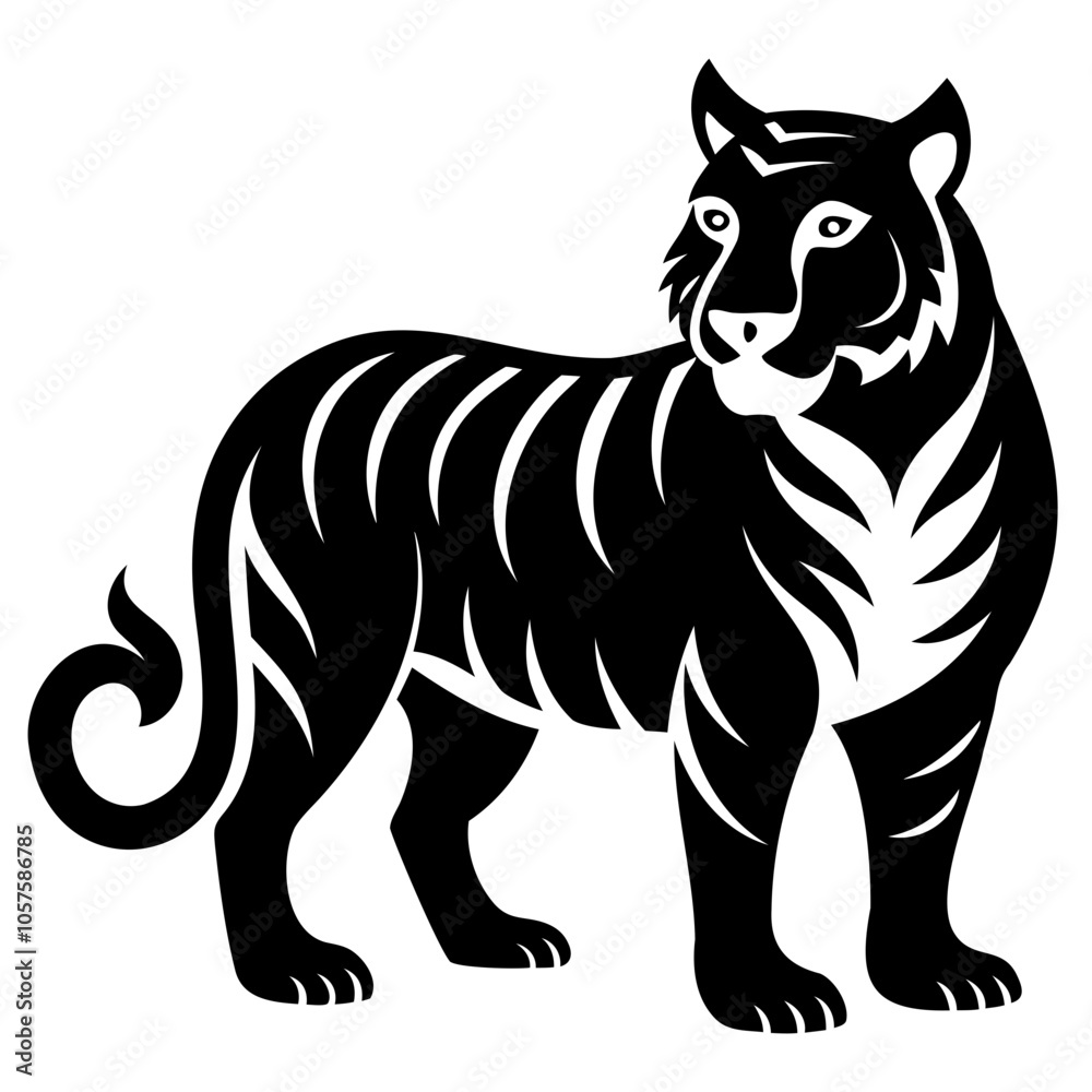 Obraz premium Tiger Black Silhouette Vector illustration Tiger Vector Silhouette on transparent background
