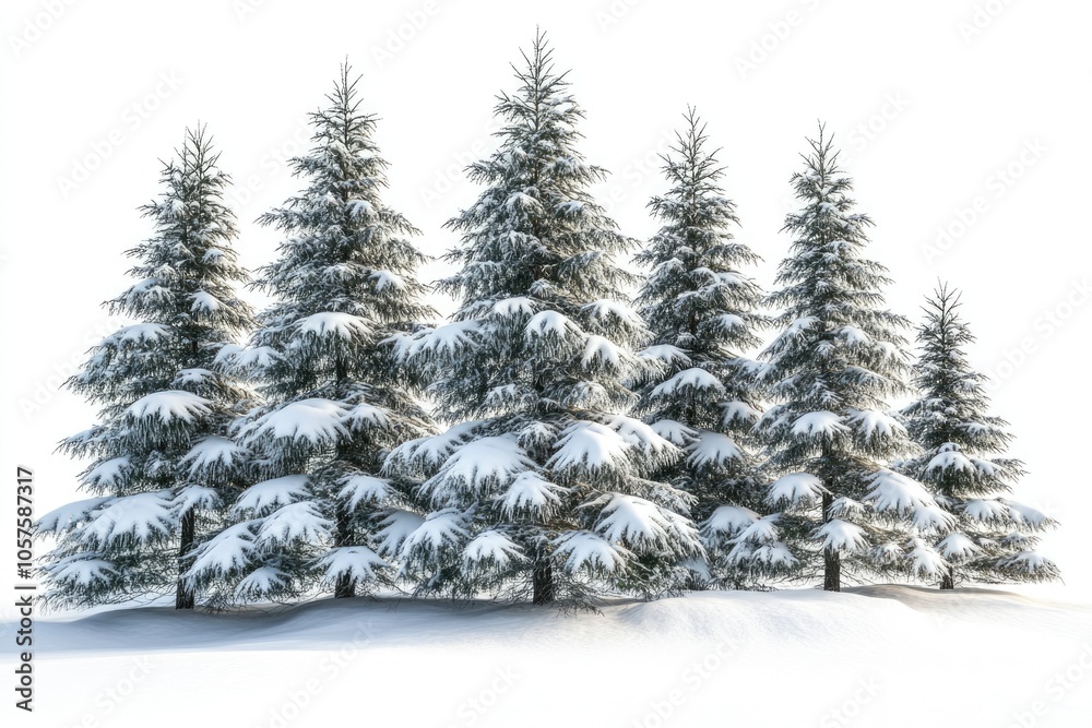 Obraz premium Spruce covered with snow isolated on white background winter forest