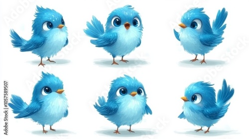 Cute Blue Cartoon Birds