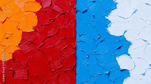 Vibrant textures of red orange and blue exploring the beauty of abstract color palette in artistic expression