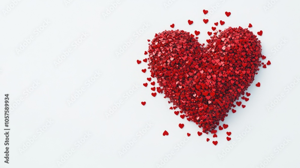Red heart formed by many small red hearts, isolated on white, a symbol of love and diversity. Each heart adds to a unified whole. Red heart formed by many small red hearts, isolated on white, a symbol of love and diversity. Each heart adds to a unified whole.