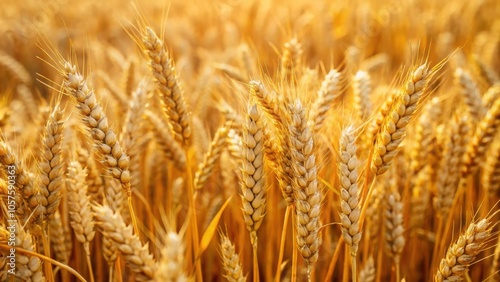 Detailed Close Up Top View of Wheat Field Background for Agriculture Stock Photo