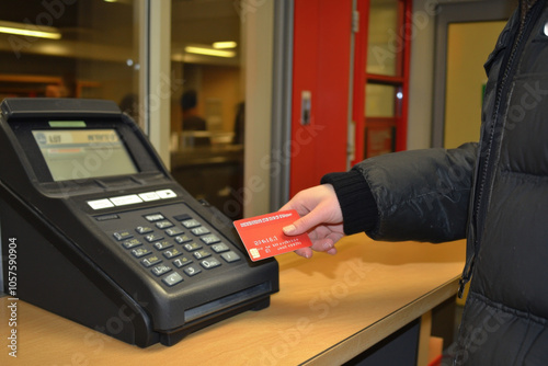 Person Using A Chip-Enabled Credit Card At A Secure Point-Of-Sale Terminal, Highlighting The Importance Of Emv Technology photo