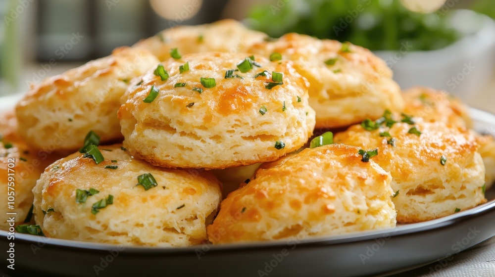 Fototapeta premium Cheddar biscuits with green onions and cheese