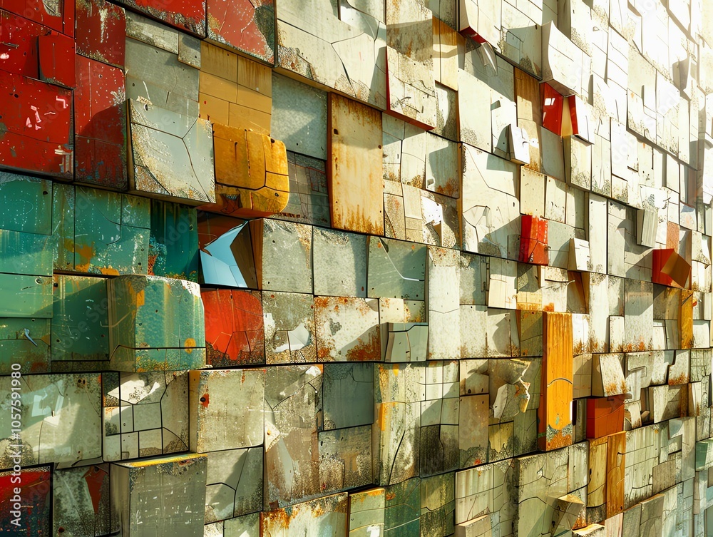 Colorful abstract pattern of stacked rusty metal boxes, textured surface, industrial vibe. Colorful abstract pattern of stacked rusty metal boxes, textured surface, industrial vibe.