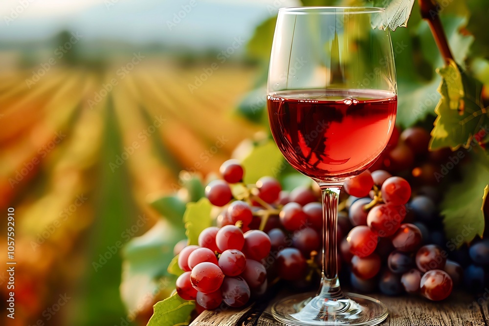 custom made wallpaper toronto digitalGlass of red wine with fresh grapes on wooden table in vineyard.