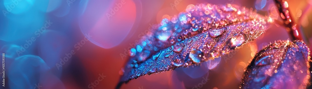 Close-up of colorful leaves with sparkling water droplets, showcasing vibrant hues and bokeh background. Perfect for nature and beauty themes. Close-up of colorful leaves with sparkling water droplets, showcasing vibrant hues and bokeh background. Perfect for nature and beauty themes.