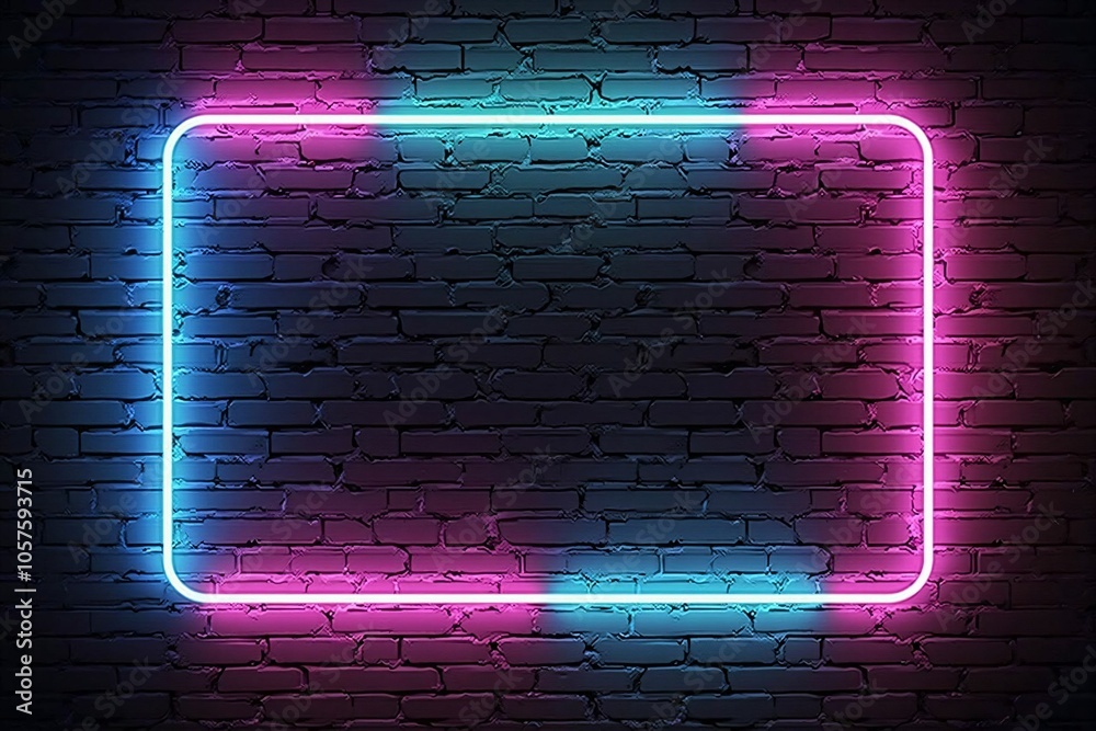 Colorful Neon Frame on Dark Brick Wall Background - Modern and Vibrant Urban Decor for Advertising and Design Colorful Neon Frame on Dark Brick Wall Background - Modern and Vibrant Urban Decor for Advertising and Design