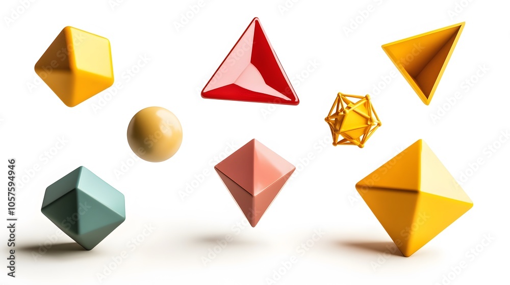 different levitating 3d shapes on white background different levitating 3d shapes on white background