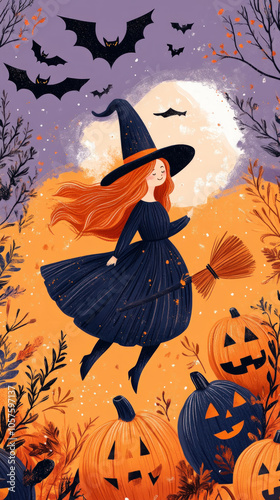 Vibrant Halloween Scene Wit...