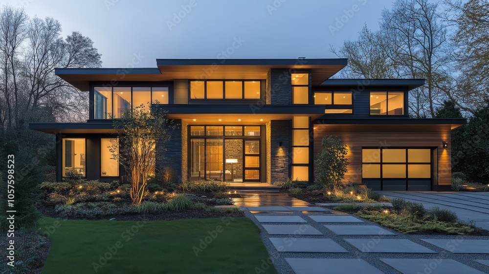 Modern Luxury Home at Dusk Modern Luxury Home at Dusk