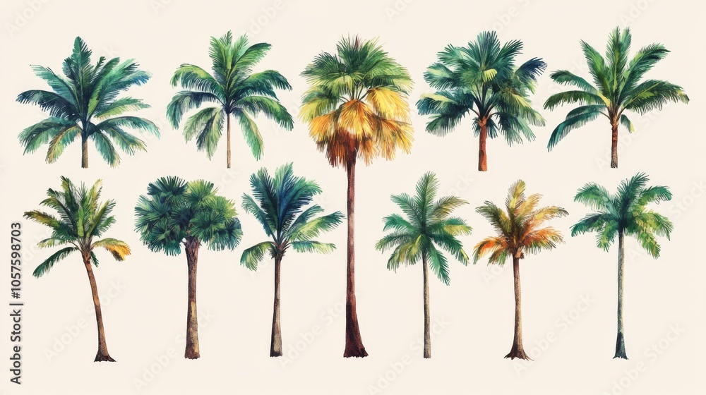 Obraz premium Illustrated Tropical Palm Trees