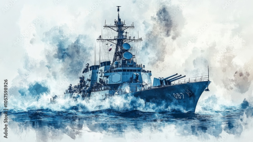 Warship in Stormy Seas