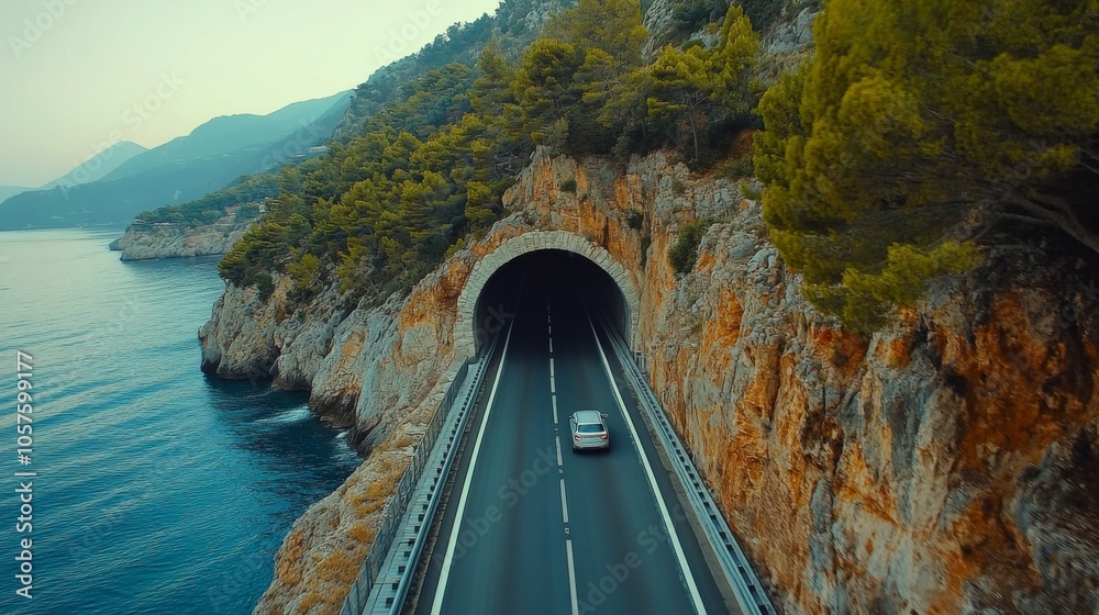 Fototapeta premium Mountain Coastal Road Tunnel Adventure