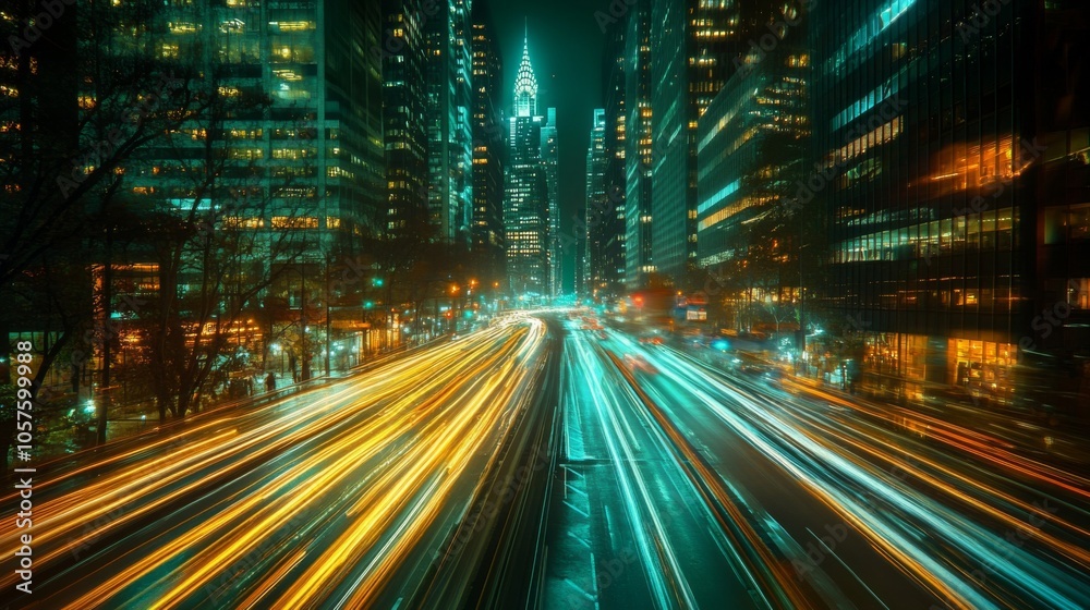Nighttime Cityscape with Light Trails Nighttime Cityscape with Light Trails