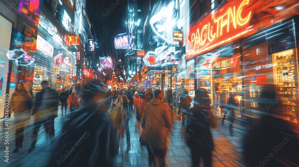 Obraz premium Vibrant nightlife streets filled with colorful lights and motion
