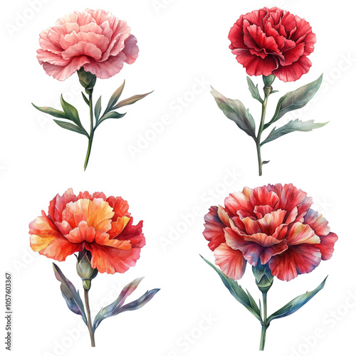 Obraz na płótnie Beautiful carnation flowers in various colors and styles, showcasing their elegance, watercolor style w salonie