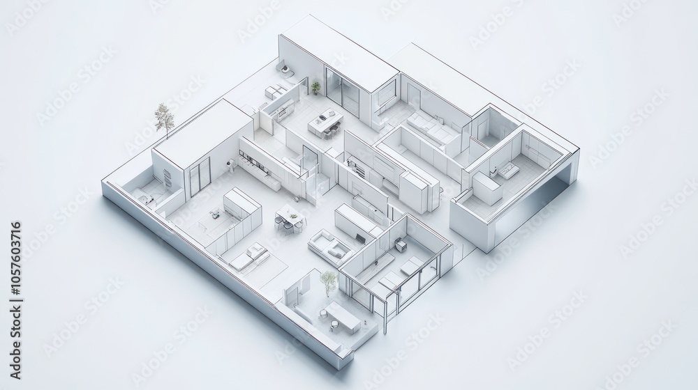 A minimalist architectural layout of a modern building interior.