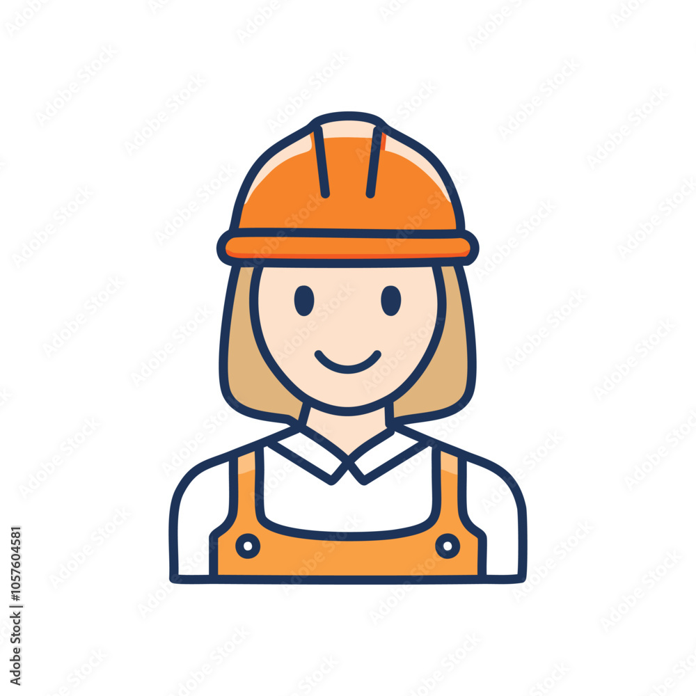 Female construction worker icon. Happy female engineer avatar; symbolizes skill, competence, and progress in construction. Female construction worker icon. Happy female engineer avatar; symbolizes skill, competence, and progress in construction.
