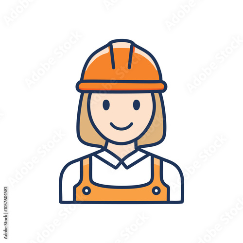 Female construction worker icon. Happy female engineer avatar;  symbolizes skill, competence, and progress in construction.
