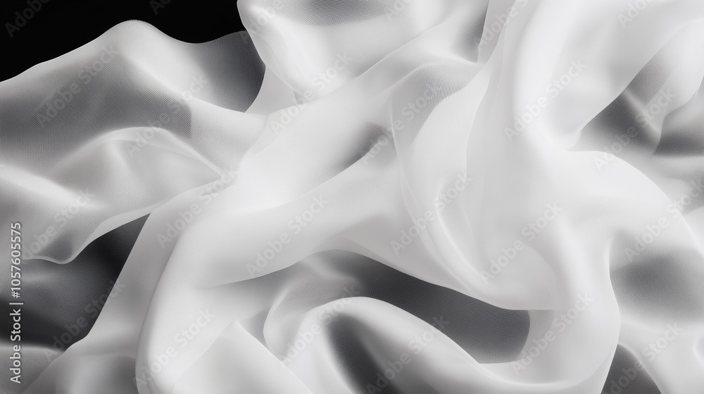 Obraz premium Delicate white fabric draped on a dark surface showcasing textures and softness in elegant detail